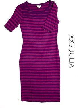 LuLaRoe Julia Striped Midi Dress in Purple & Magenta